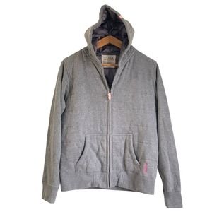 Billabong Zip Up Hoodie Women's Gray Quilted Jacket Pockets Casual Size L